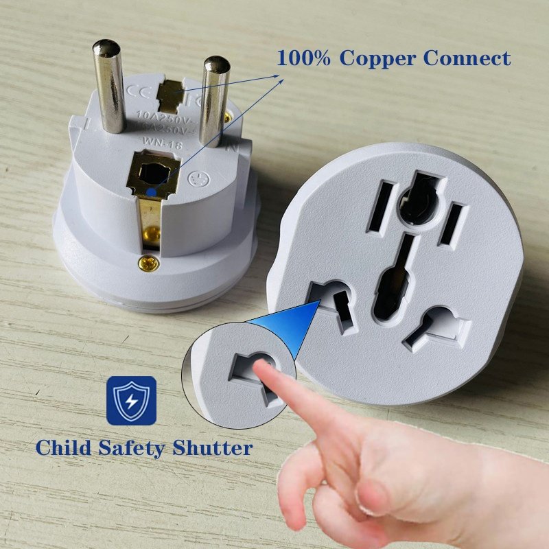 Universal Travel Adapter World to Europe, Travel Plug to German Socket, for Connecting Foreign Devices Type E / F Power Adapter