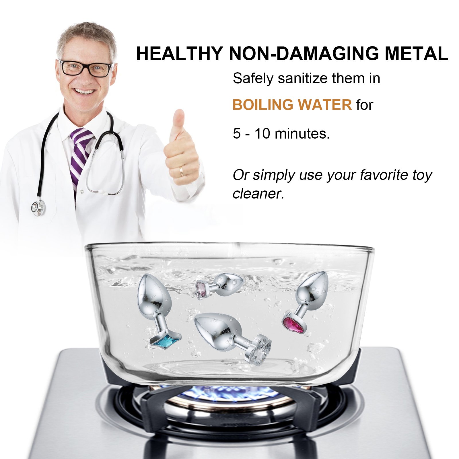 Sexbay Amazon sells Anal plug with metal replaceable base gemstone Poker base couple men sex toy Anal trainer