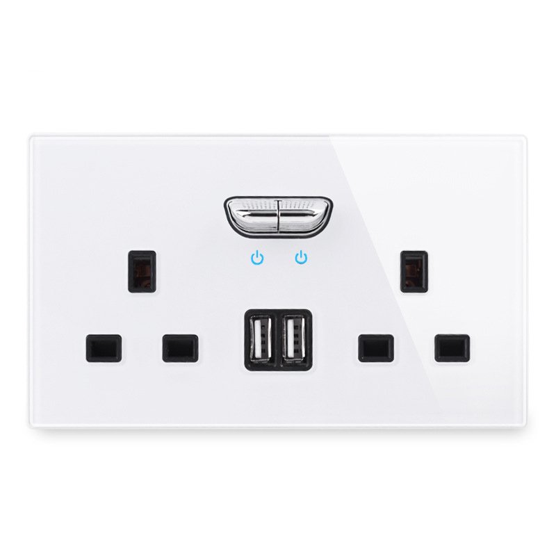 LangYeao UK Black Wall Switch Socket Full Glass Single Twin 13A Plug Outlet Double USB Charge Good Quality Socket