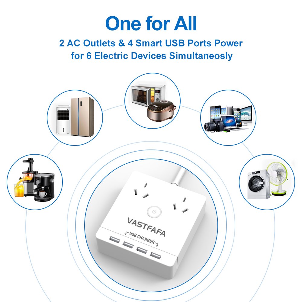 OEM ODM Customized AU Plug USB Power Extension Socket with 4 USB Ports 2 AC Outlets