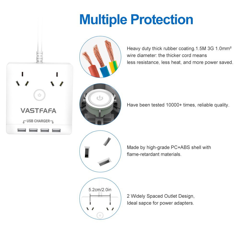 OEM ODM Customized AU Plug USB Power Extension Socket with 4 USB Ports 2 AC Outlets