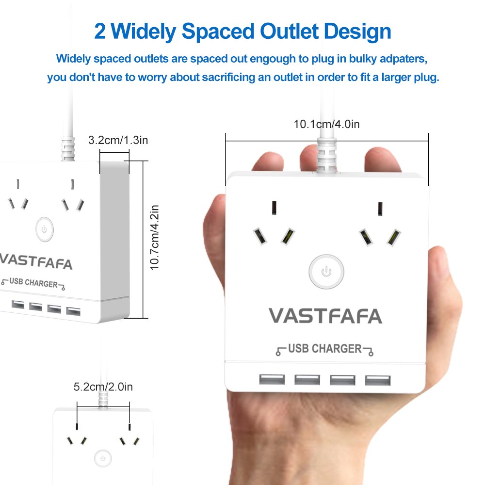 OEM ODM Customized AU Plug USB Power Extension Socket with 4 USB Ports 2 AC Outlets