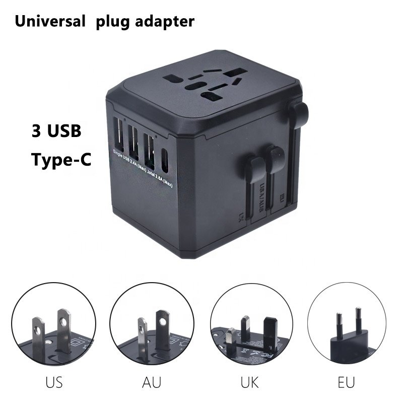 New Universal Plug adapter 3 USB 4 USB 1 Type-C Multi Travel Around the world Converter 3.5A Output 8A 250V For EU US AU UK