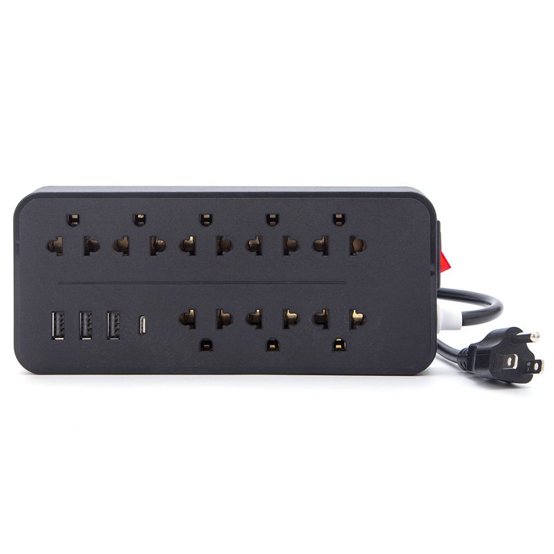 Smart Power Socket Plug US power strip surge protector with 18 outlets and 3USB 1type-c black white for US