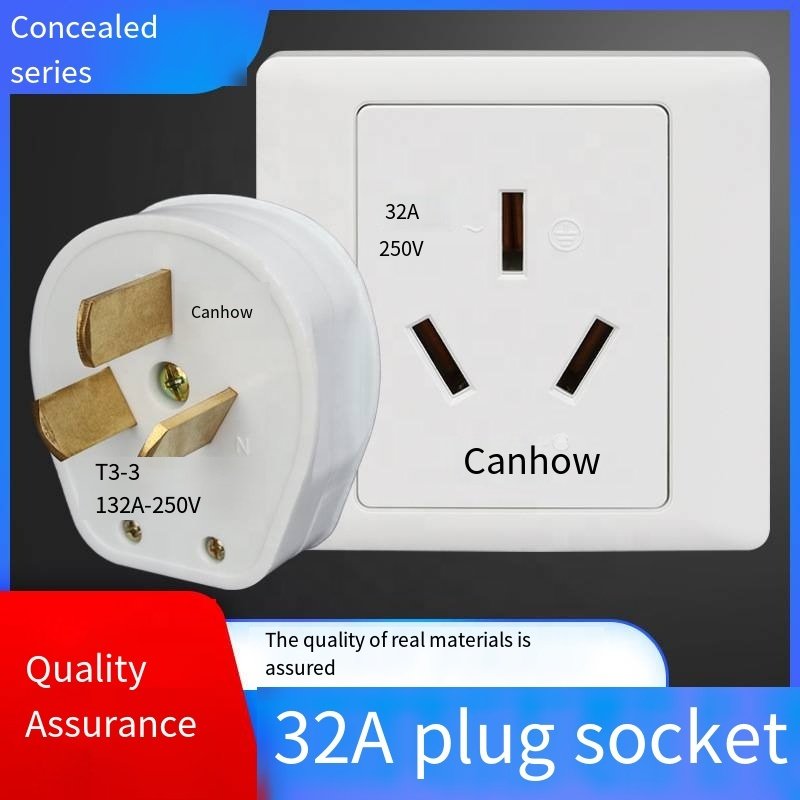 Three-hole socket plug 32A three-pin 86 type cabinet air conditioning water heater socket large current car charging