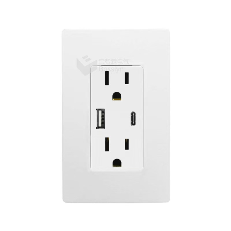 White Tempered Glass USb Port Type C US Standard Outlet Mexico America Plug 118*72 Wall Power Socket Light Switch Fast Charge