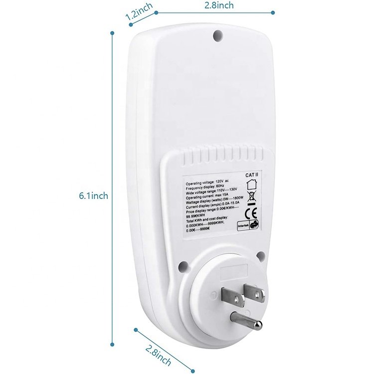 Electricity Usage Monitor Plug Power Meter Energy Watt Voltage Amps Meter Plug with Socket Universial Travel Plug Adapter White