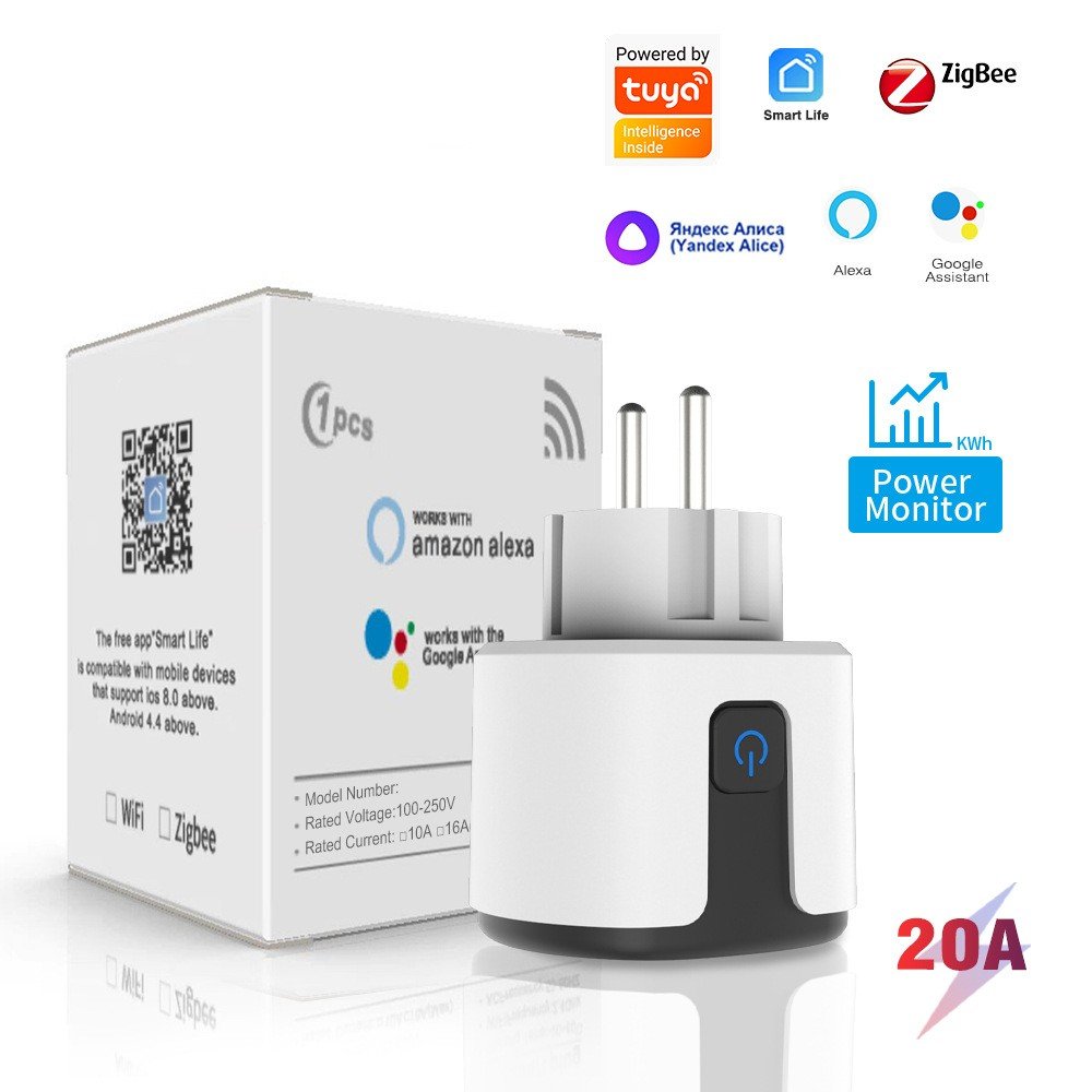 Tuya Smart Sockets EU WiFi Zigbee Plugs Compatible with Alexa, Google Home Voice Control Wireless Remote Control Smart Socket