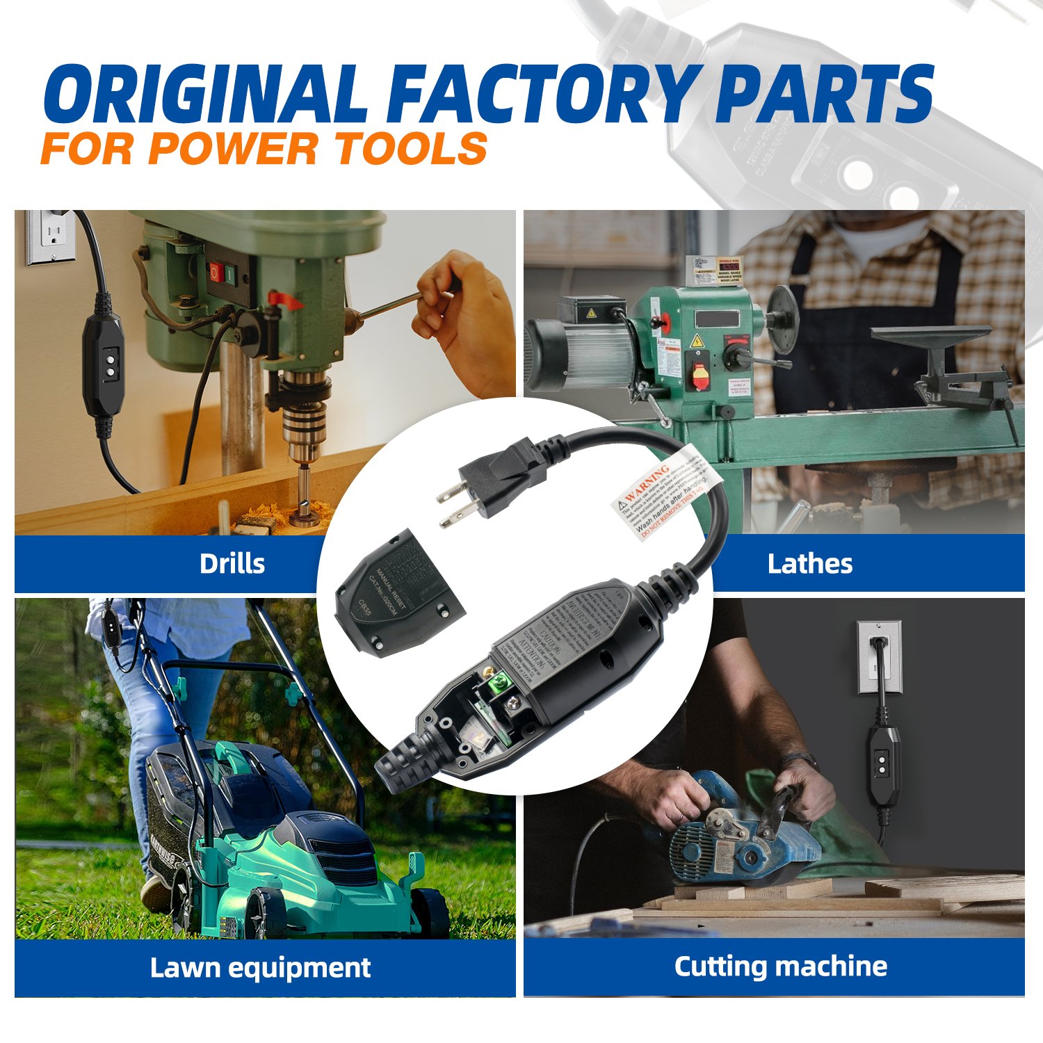 15 Amp Manual Reset 3 Prong self-test In-line Portable GFCI extension cord Right Angle GFCI Plug