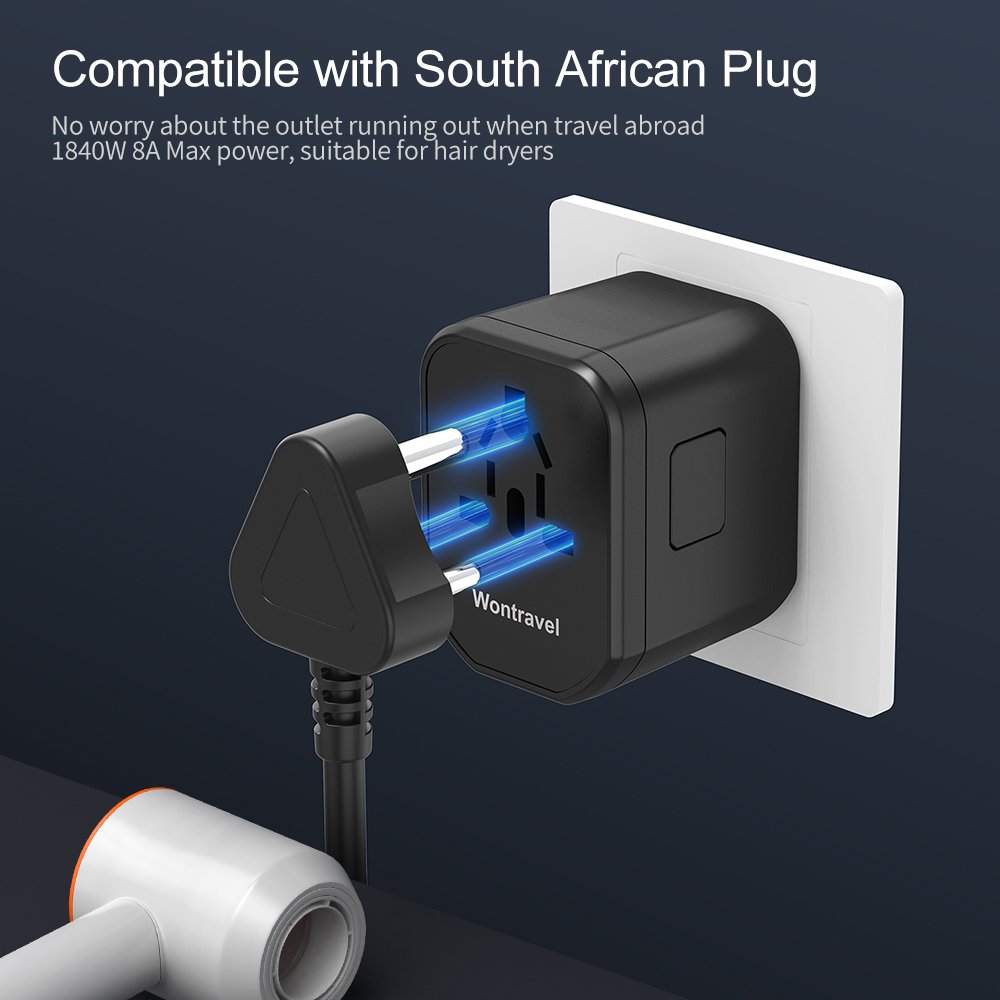 Wontravel New 2 USB Travel Plug Socket 20W PD Fast Charging Multi Worldwide Travel Adapter with Type C