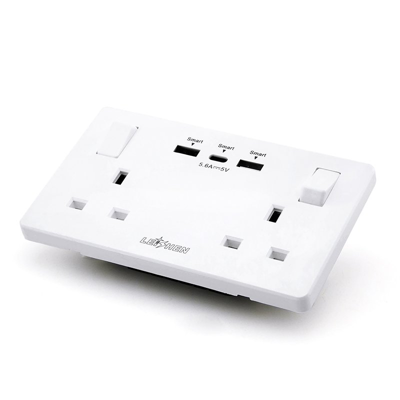 Leishen Google Home Double Gang Power Wall Plug Uk 3 Usb Charging 5v 3.1a Smart Outlet Usb Wall Socket