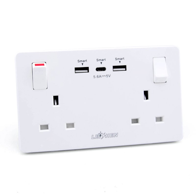 Leishen Google Home Double Gang Power Wall Plug Uk 3 Usb Charging 5v 3.1a Smart Outlet Usb Wall Socket