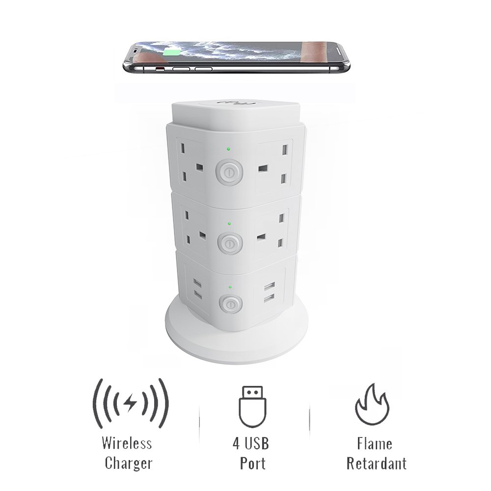 Multiple Devices 10 Uk Plug Electric Extension Lead 2 Metre Black/White Wireless Charging Uk Extension Socket With 4 Usb Port