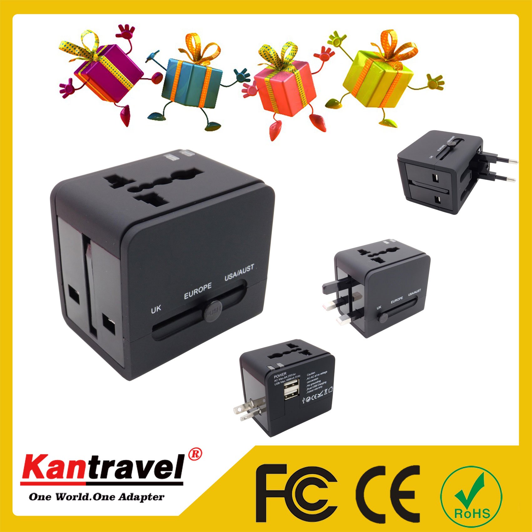 International All In One Wall Charger Power Plug With Dual USB Worldwide Fast Charger Customized Travel Adapter