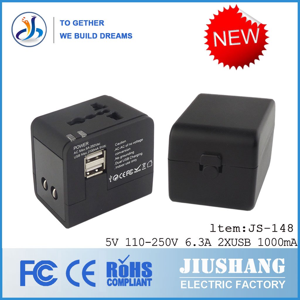 International All In One Wall Charger Power Plug With Dual USB Worldwide Fast Charger Customized Travel Adapter
