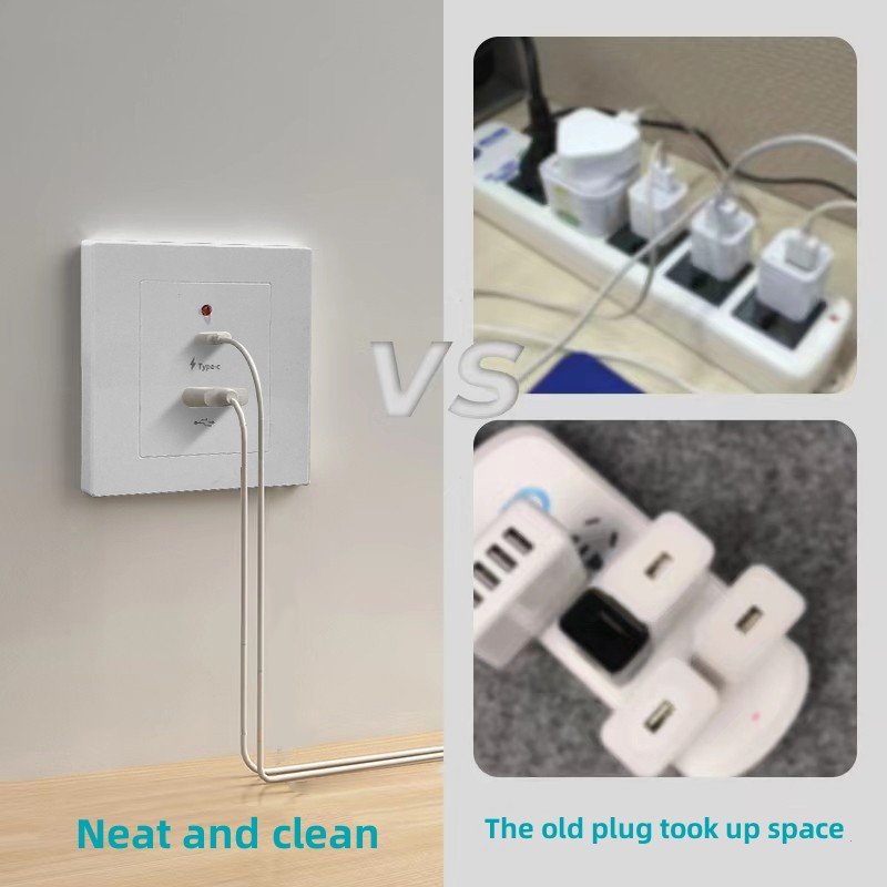 Universal 2-port Smart Fast Charging USB Wall Socket, 18W Type-c USB Plug Adapter, Wall-mounted UK 220V Electrical Socket