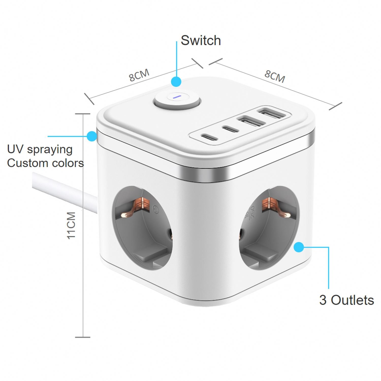 High Quality Smart Extension Socket With Usb Port Power Strip Eu Fr Plug Surge Protector