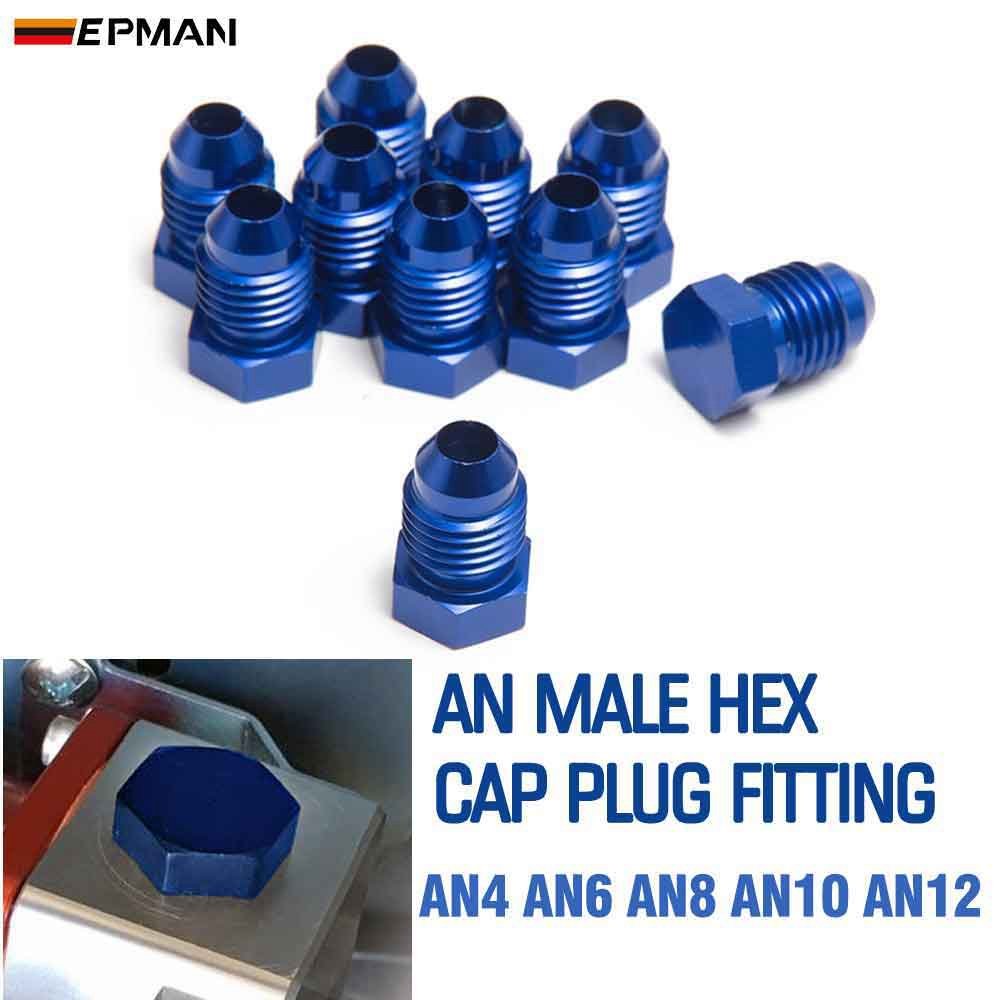 EPMAN 4AN 6AN 8AN 10AN 12AN Male Flare Blanking Plug Fitting Adapter Hex Aluminum Blue AN Male Hex Cap Plug Fitting