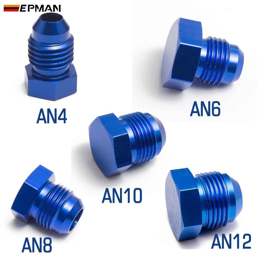 EPMAN 4AN 6AN 8AN 10AN 12AN Male Flare Blanking Plug Fitting Adapter Hex Aluminum Blue AN Male Hex Cap Plug Fitting