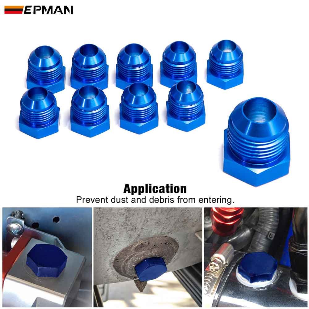 EPMAN 4AN 6AN 8AN 10AN 12AN Male Flare Blanking Plug Fitting Adapter Hex Aluminum Blue AN Male Hex Cap Plug Fitting