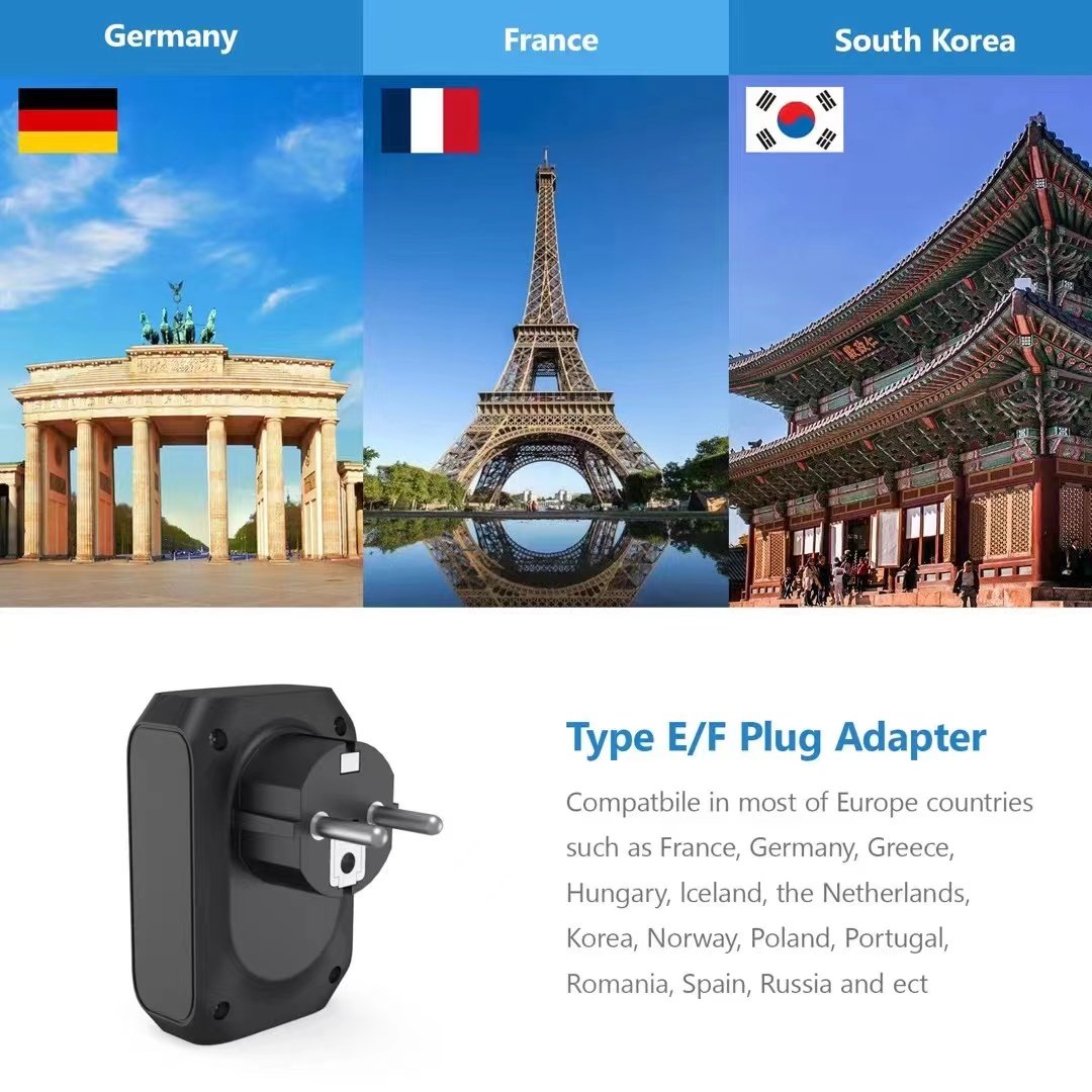 EU Travel Plug Adapter Universal Power Outlet Adapter with 2 USB 2 Type C Charger from USA to Most of EU Germany France Spain
