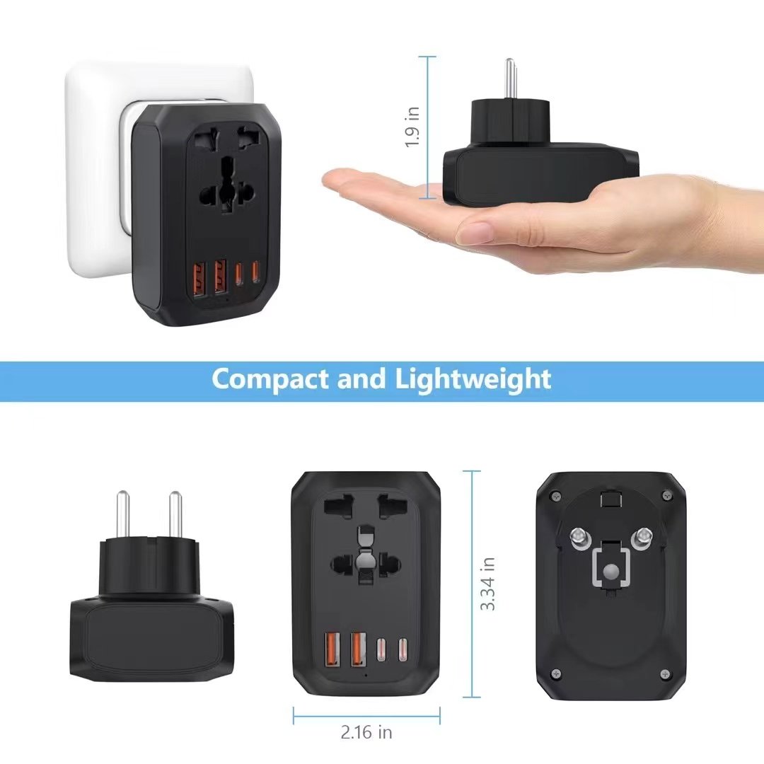 EU Travel Plug Adapter Universal Power Outlet Adapter with 2 USB 2 Type C Charger from USA to Most of EU Germany France Spain