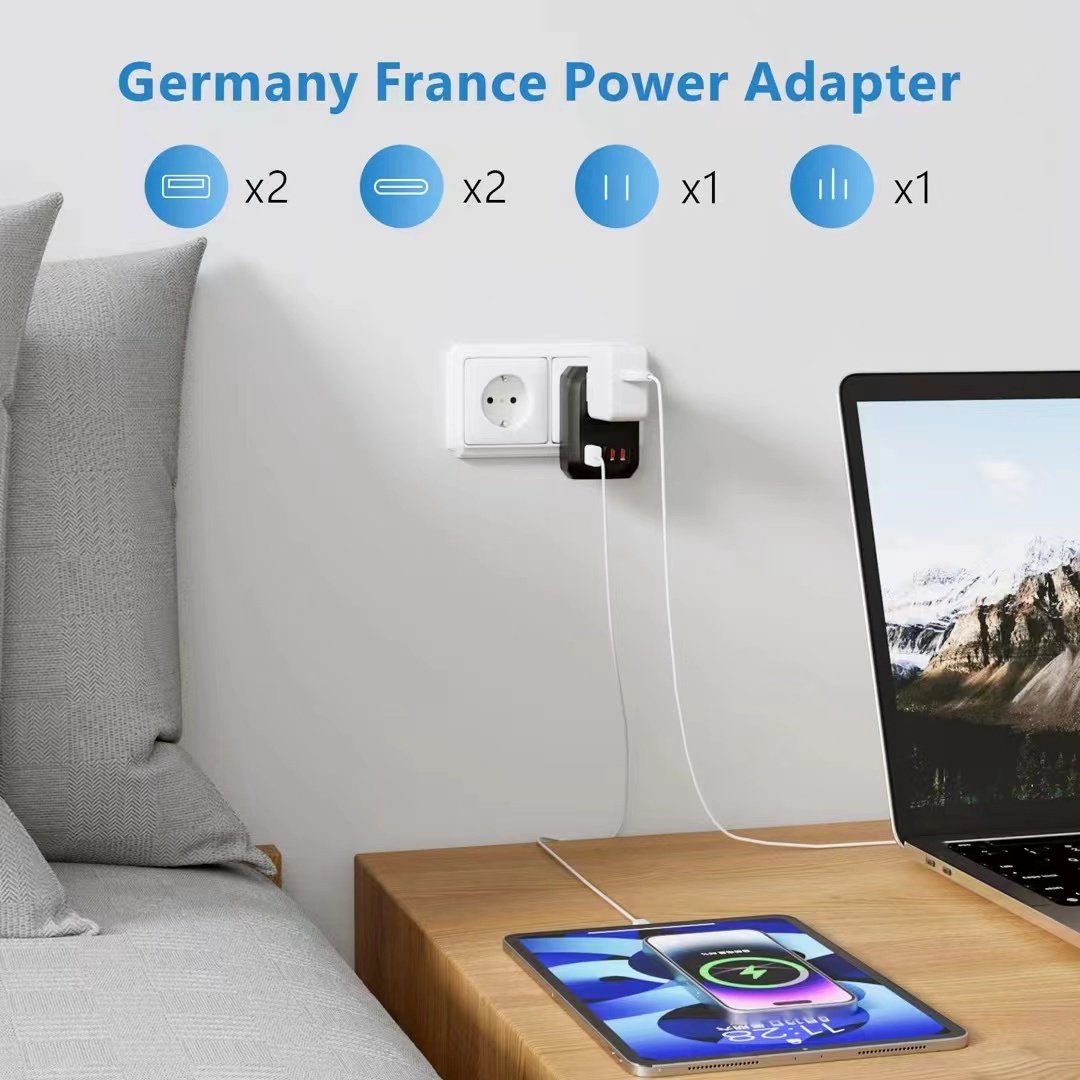 EU Travel Plug Adapter Universal Power Outlet Adapter with 2 USB 2 Type C Charger from USA to Most of EU Germany France Spain