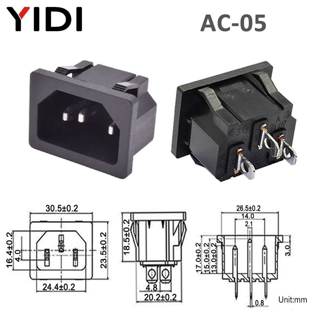 10A 250VAC IEC320 C13 C14 Female Male Panel Mount AC Power Connector Adapter 3 Pin AC Inlet Socket Industrial Plug with Fuse