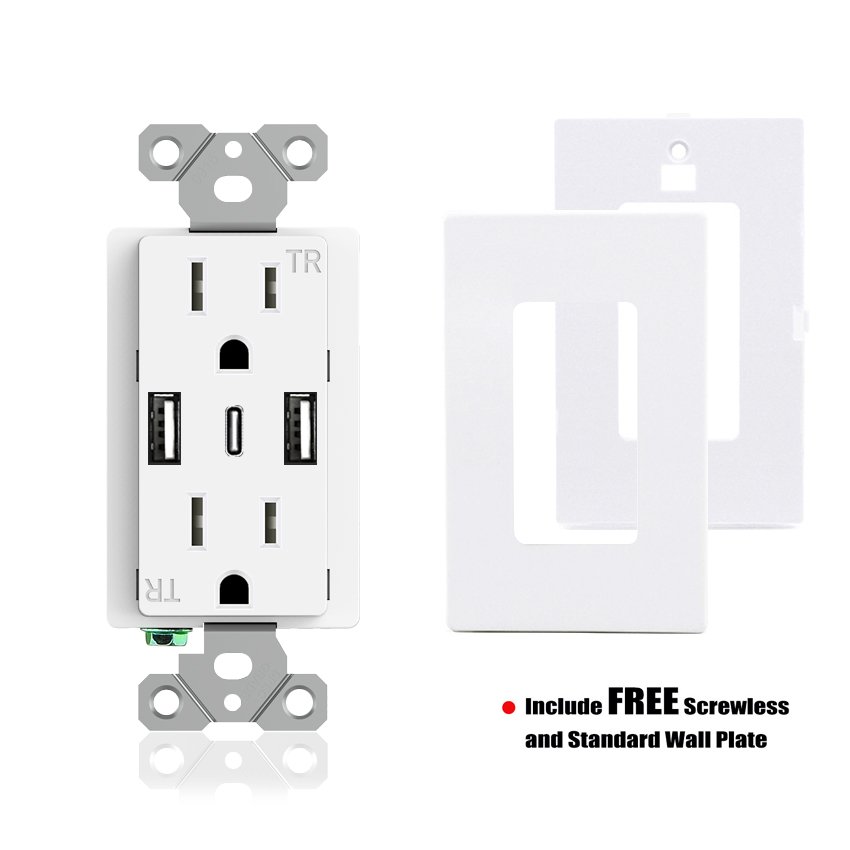 15A 20A/125V American/Canada electric power supply multi USB 6A QC3.0 PD20W charging ports wall socket US plug