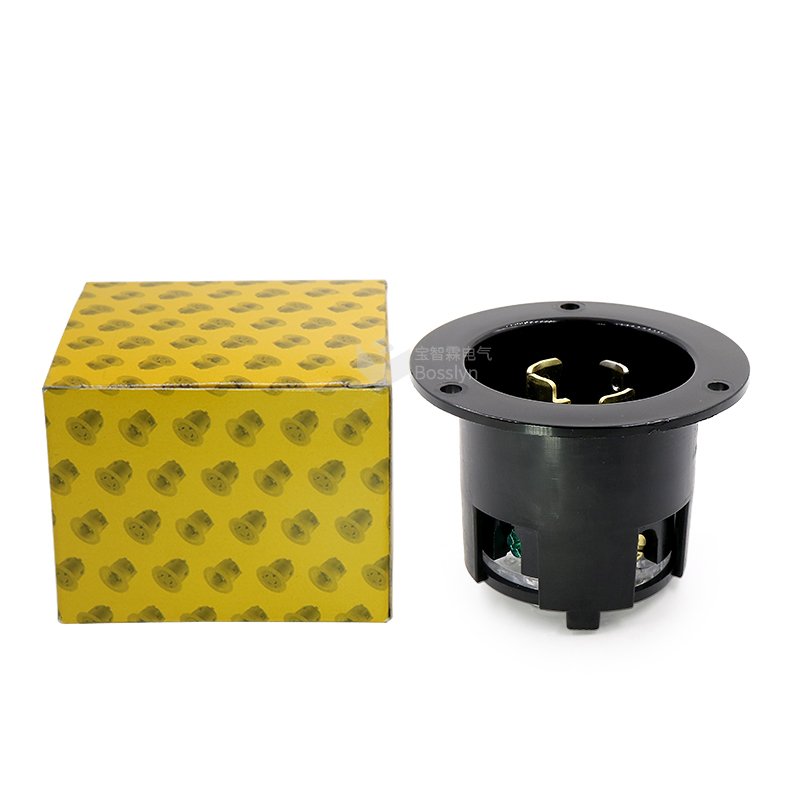 Black NEMA L14-30 Flanged Inlet Generator Plug With Waterproof Cover, 30A 125/250 Volt, Locking Receptacle Socket