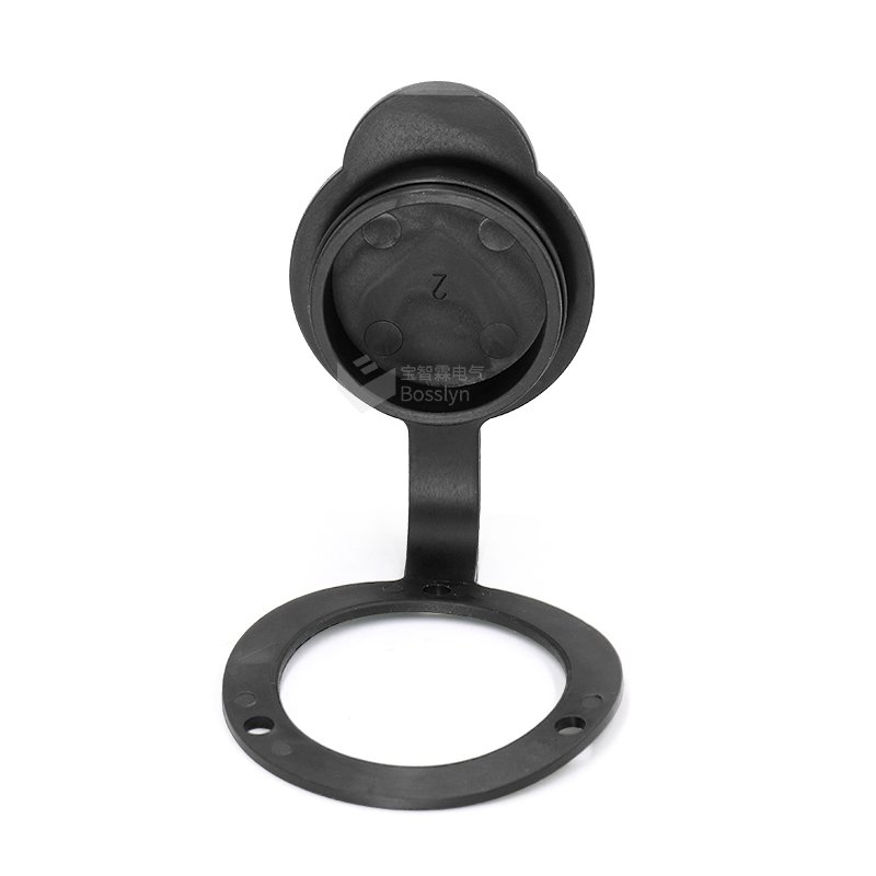 Black NEMA L14-30 Flanged Inlet Generator Plug With Waterproof Cover, 30A 125/250 Volt, Locking Receptacle Socket