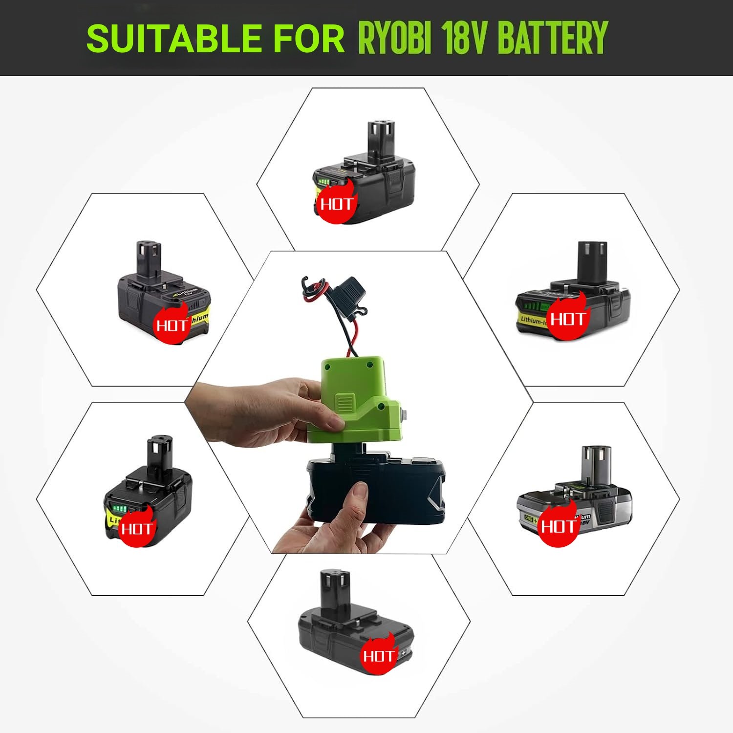 DIY adapter for Ryobi 18V Lithium battery DIY + fuse power adapter power source mount with wires battery power connector