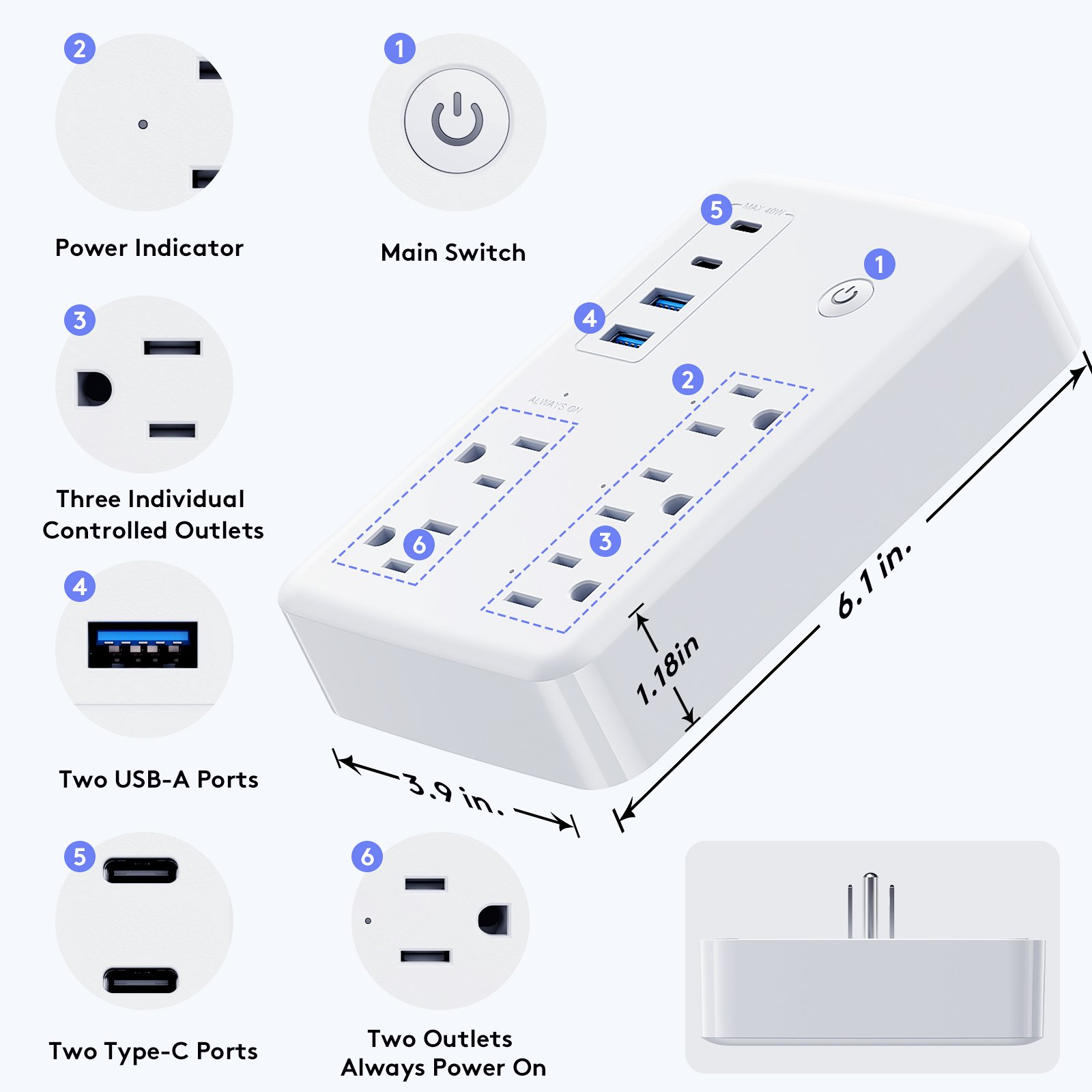Power Monitoring Wifi Smart Power Strip 15A US 5 Pin Plug Surge Protection APP Control Google Home Alexa Smart Extension Socket