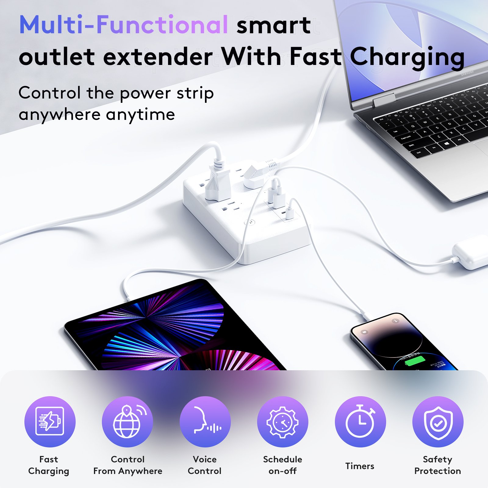 Power Monitoring Wifi Smart Power Strip 15A US 5 Pin Plug Surge Protection APP Control Google Home Alexa Smart Extension Socket