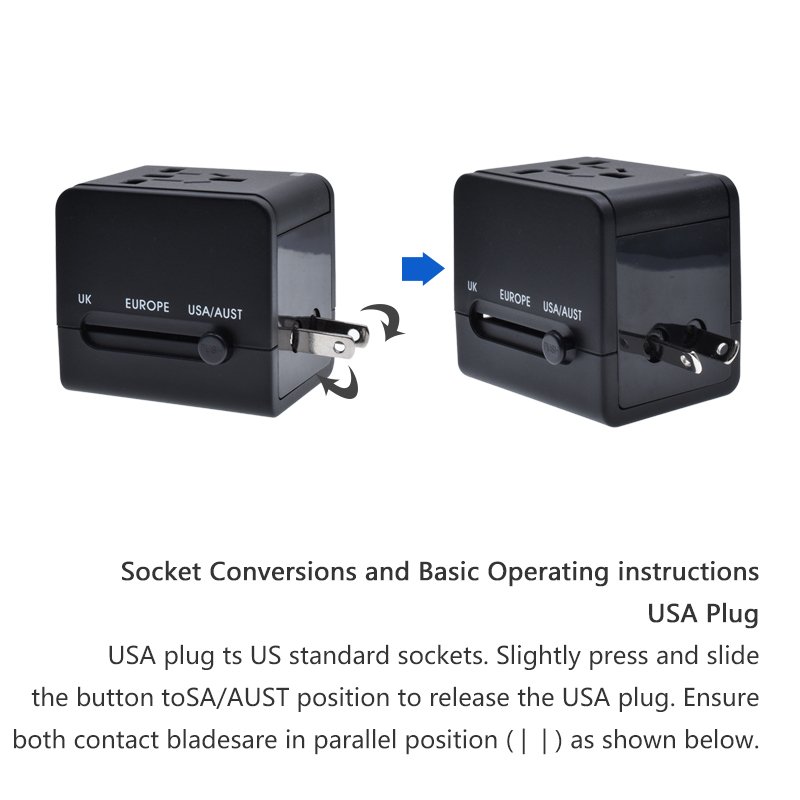 Universal Plug Adapter Chargers UK EU US AU Travel Adapter For Mobile Phone wall charger With USB Type-C 5V 3A Quick Charge