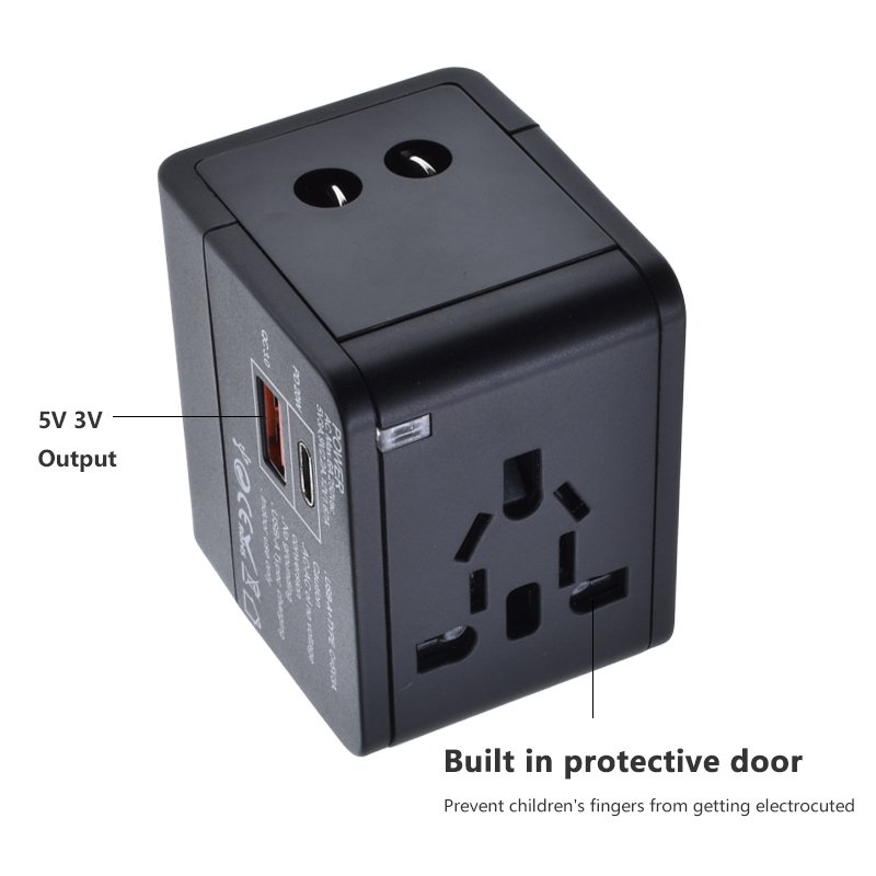 Universal Plug Adapter Chargers UK EU US AU Travel Adapter For Mobile Phone wall charger With USB Type-C 5V 3A Quick Charge