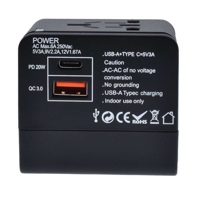 Universal Plug Adapter Chargers UK EU US AU Travel Adapter For Mobile Phone wall charger With USB Type-C 5V 3A Quick Charge