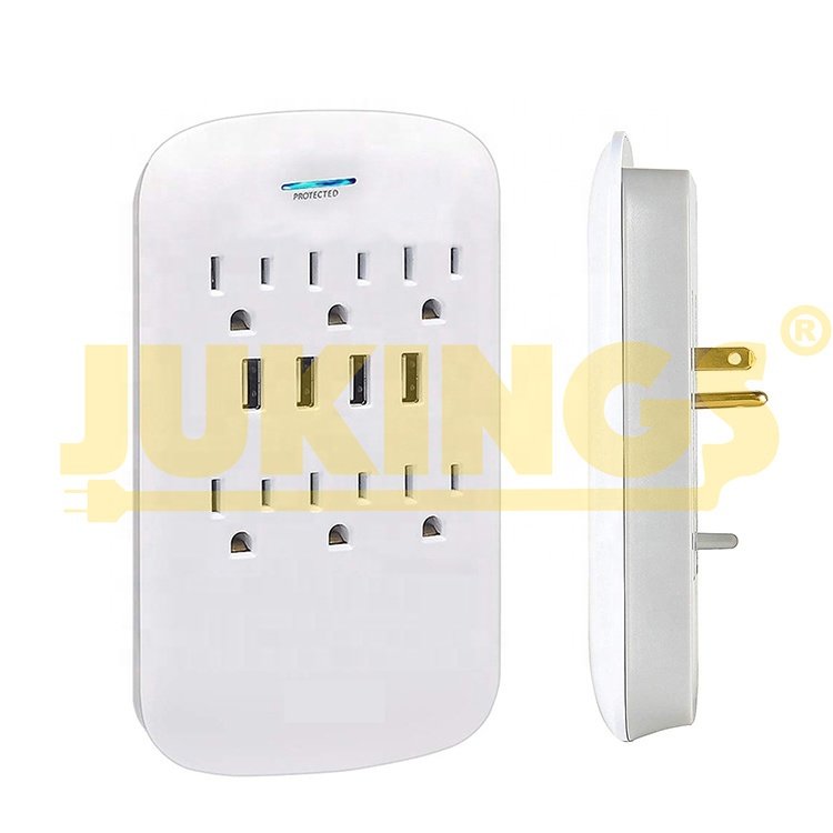 6-outlet surge protector etl usb power current tap with 4.8 A Wall Socket Tap 15A Plug USA Type Copper Conductor Customizable