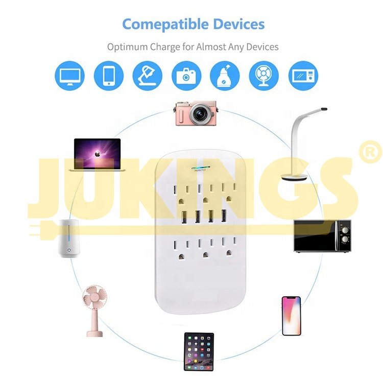 6-outlet surge protector etl usb power current tap with 4.8 A Wall Socket Tap 15A Plug USA Type Copper Conductor Customizable