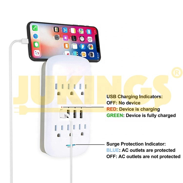 6-outlet surge protector etl usb power current tap with 4.8 A Wall Socket Tap 15A Plug USA Type Copper Conductor Customizable