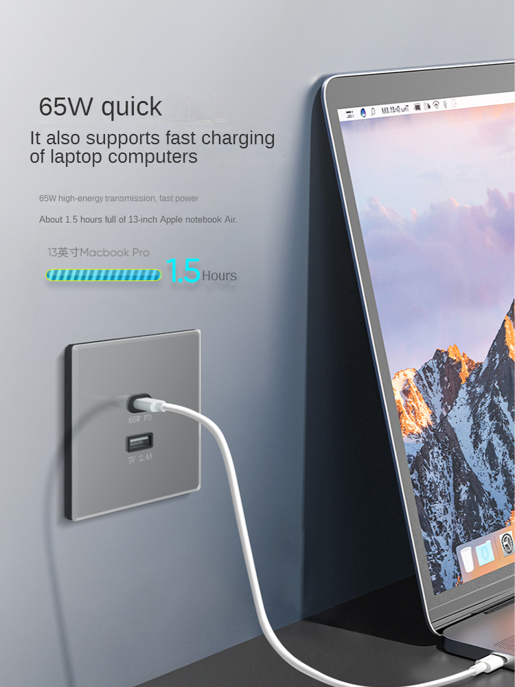Universal 30W Quick-charge Wall USB Plug Socket, 65W Type-C Port Power Socket with USB Charging, Electrical Outlet 220v Korea