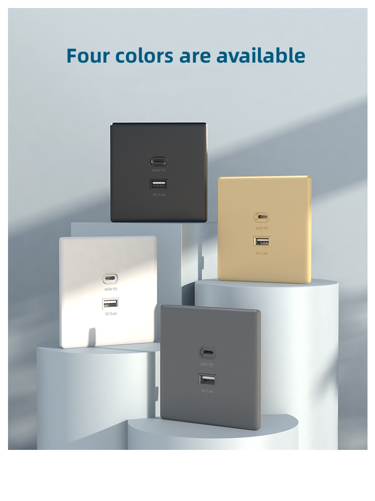 Universal 30W Quick-charge Wall USB Plug Socket, 65W Type-C Port Power Socket with USB Charging, Electrical Outlet 220v Korea