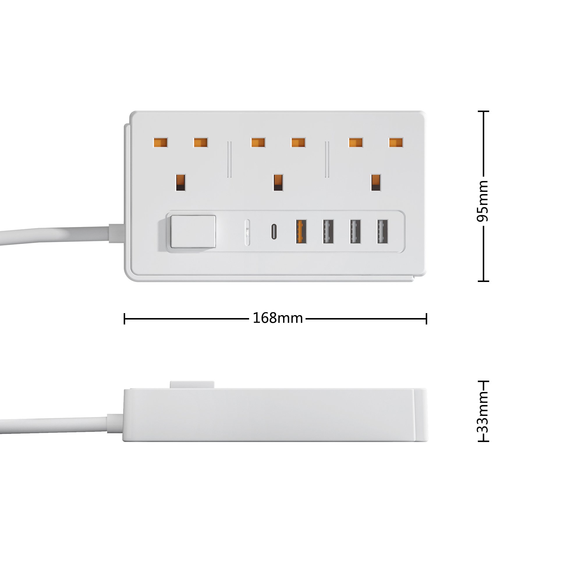 Multi 3 Pin Plug Electrical Power Strip 2M Extension Cord Individual Switch Child Protectors Extension Socket With Usb C Ports