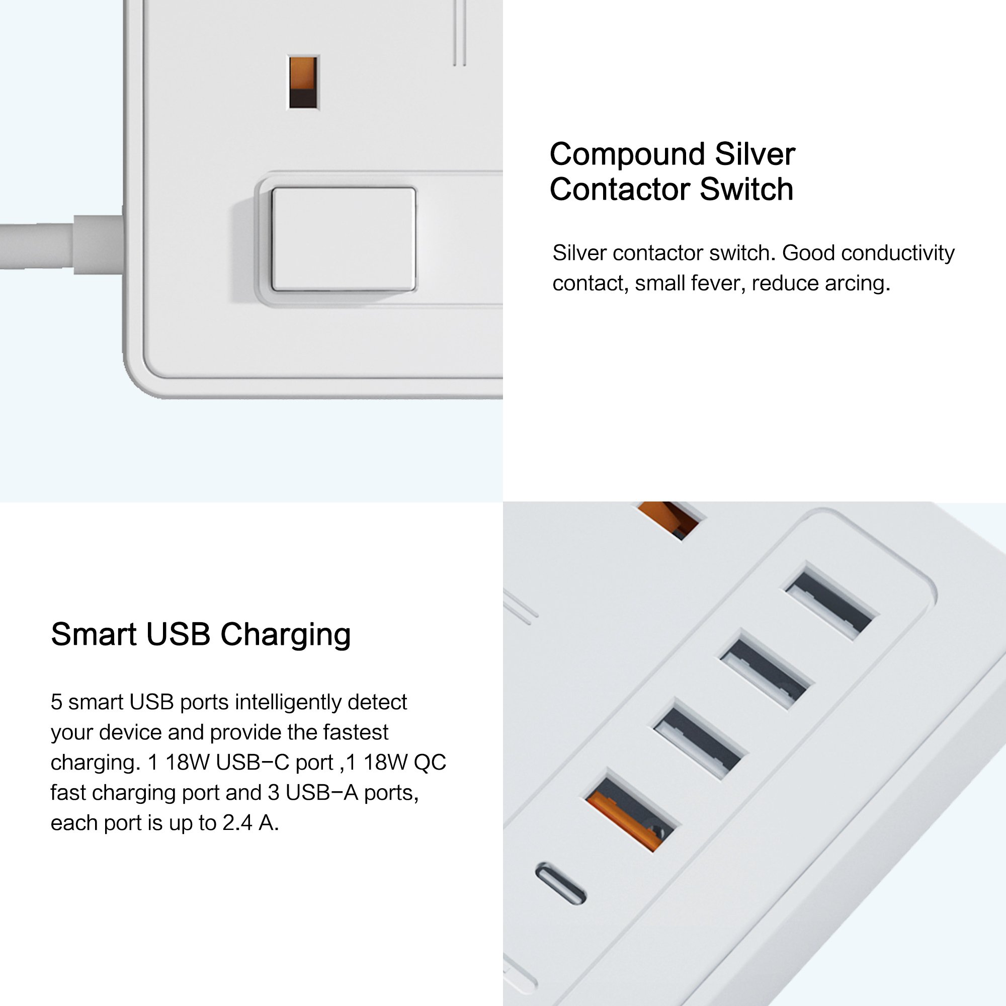Multi 3 Pin Plug Electrical Power Strip 2M Extension Cord Individual Switch Child Protectors Extension Socket With Usb C Ports