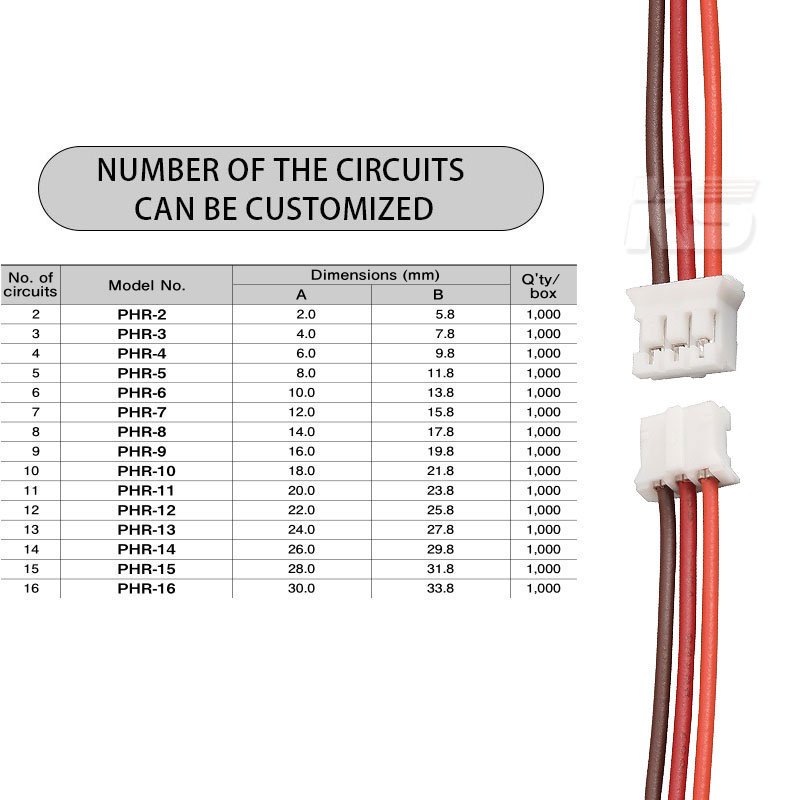 3 pin ph 1.00mm pitch jst plug quick connect terminal wire crimp connect 2.0 phr female plug wire connector