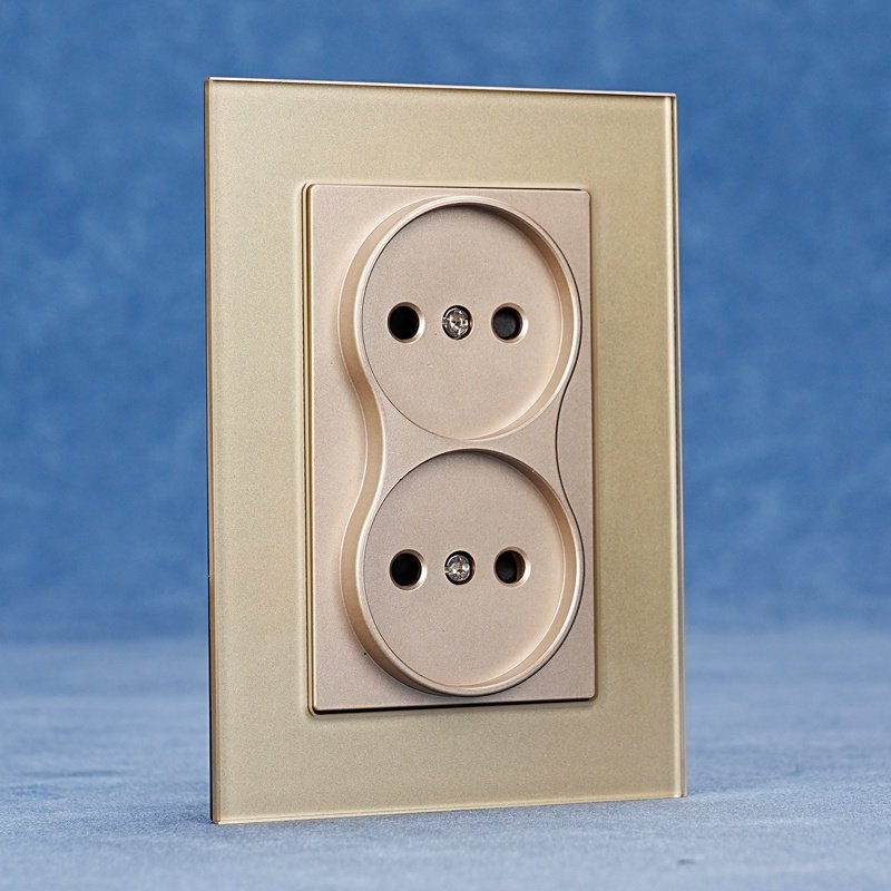 Tampered Glass Electrical Sockets EU Russia Double 2 Pin Plug Socket 2P Wall Socket Without Grounding