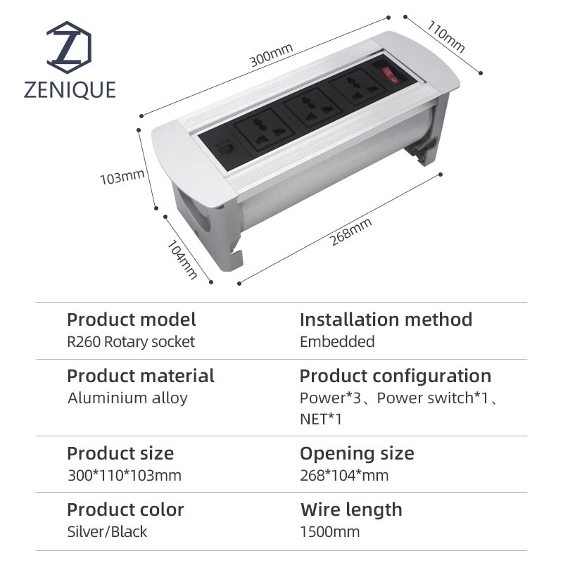 Desktop Rotating Hidden Recessed Plug Socket Multimedia Tabletop Power Sockets