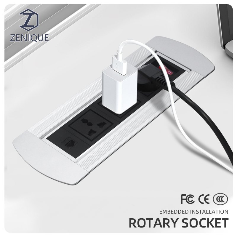 Desktop Rotating Hidden Recessed Plug Socket Multimedia Tabletop Power Sockets
