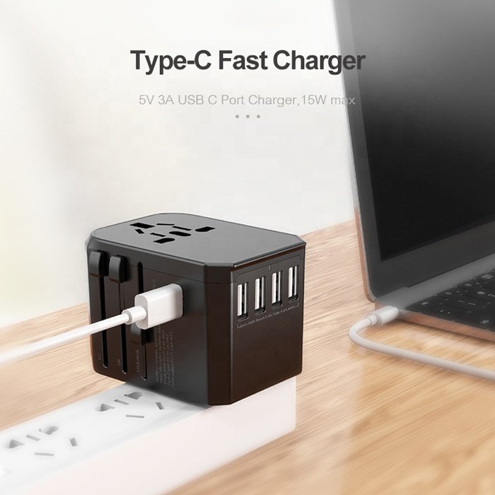 Universal UK US EU All-in-One Power Worldwide 4 USB 1 Type-C Outlet Ports Wall Charger World International Travel Plug Adapter