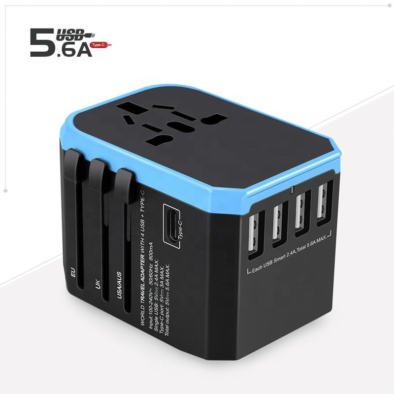 Universal UK US EU All-in-One Power Worldwide 4 USB 1 Type-C Outlet Ports Wall Charger World International Travel Plug Adapter
